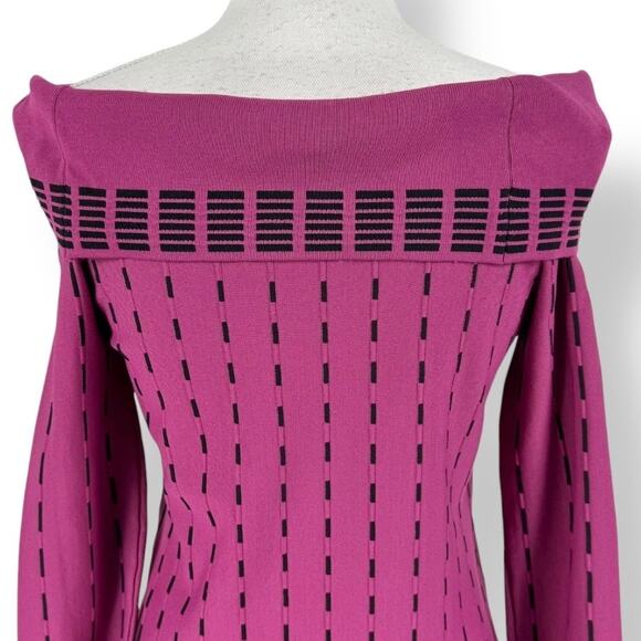 Prabal Gurung Womens Stripe Off The Shoulder Knit Dress Size 6 Raspberry - Picture 10 of 15